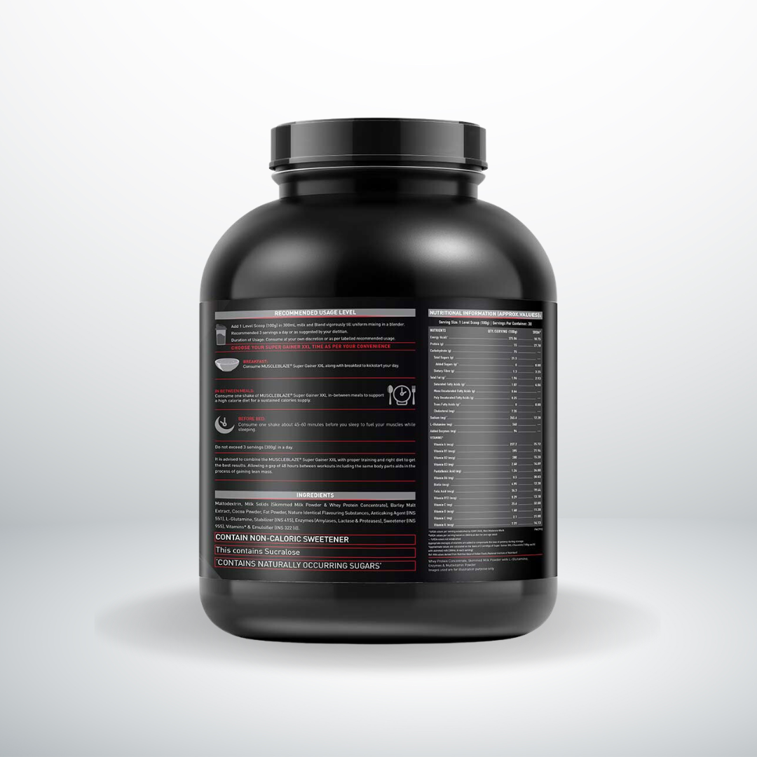 MuscleBlaze Mass Gainer Powder- Xxl, With Complex Carbs, High Protein & Digestive Enzymes (Chocolate, 3 Kg )