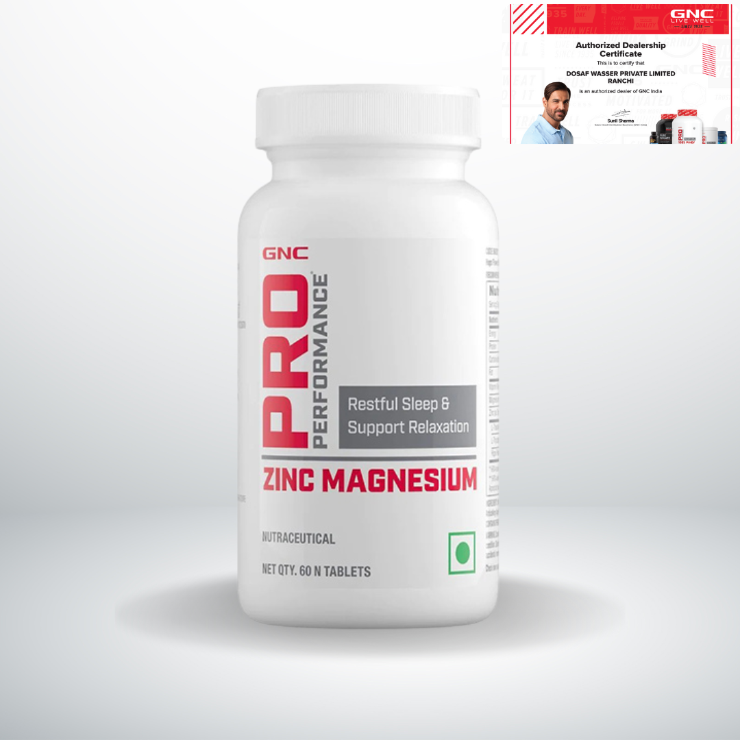 GNC Pro Performance Zinc Magnesium Amino Complex | Promotes Restful Sleep | Relieves Stress | Boosts Immunity | Calms Nerves | Contains Vitamin B6 & Hops Flower Extract | USA Formulated | 60 Tablets