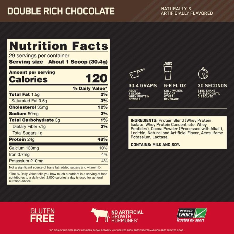 Optimum Nutrition (ON) Gold Standard Whey Protein Powder Double Rich Chocolate DRC 2lbs