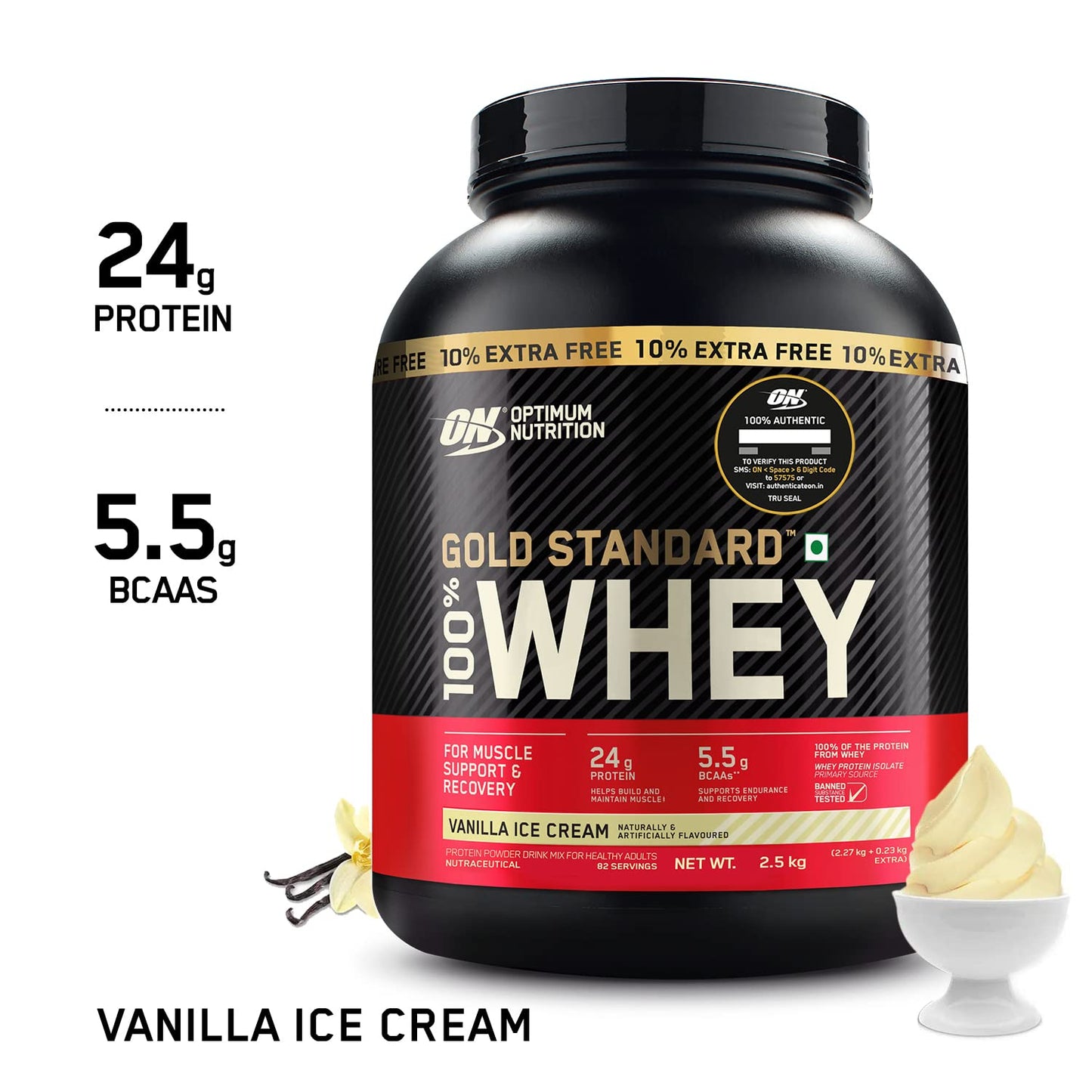 Optimum Nutrition (ON) Gold Standard Whey Protein Powder Vanilla 5lbs