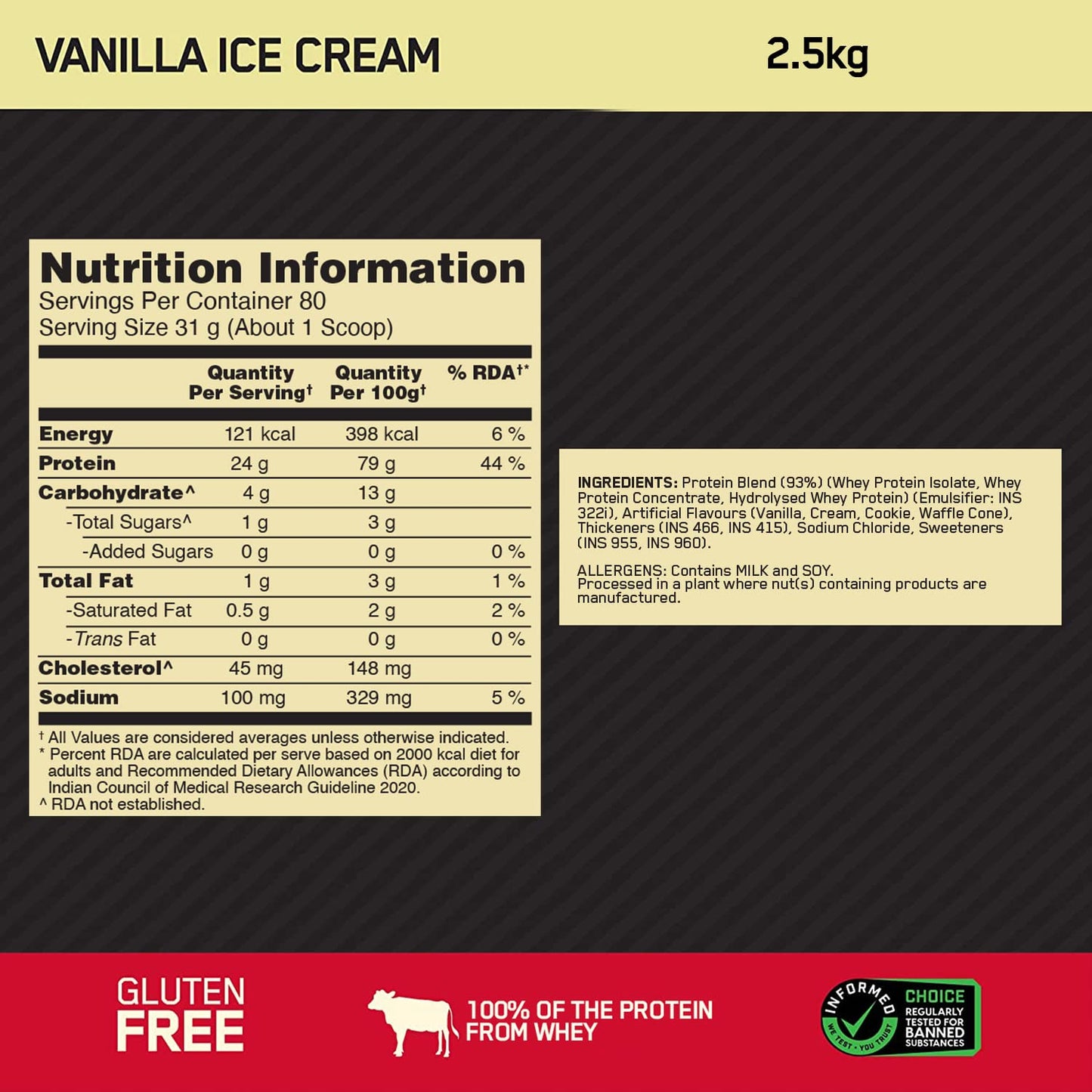 Optimum Nutrition (ON) Gold Standard Whey Protein Powder Vanilla 5lbs