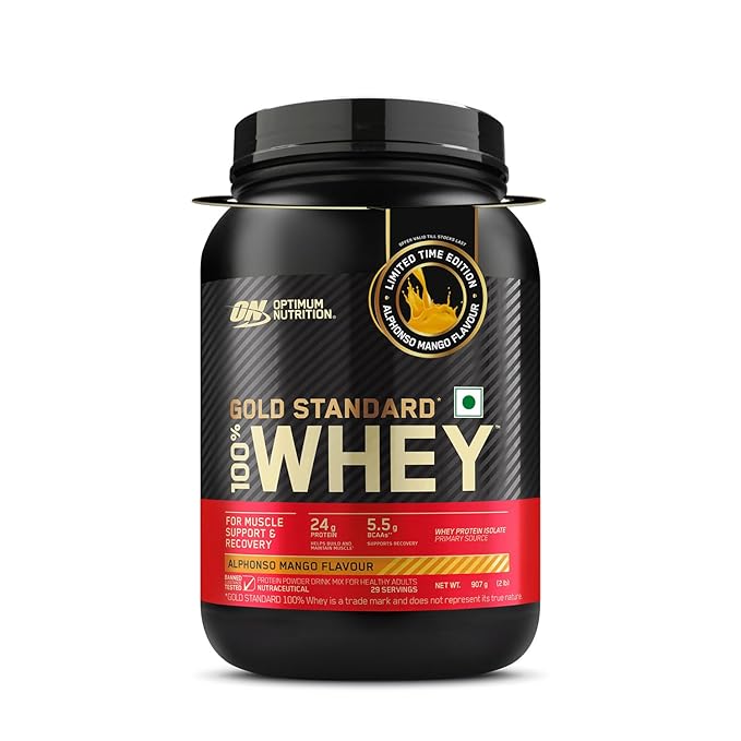 Optimum Nutrition (ON) Gold Standard 100% Whey Protein Powder ,for Muscle Support & Recovery, Vegetarian (Alphonso Mango 2 lb, 907g)