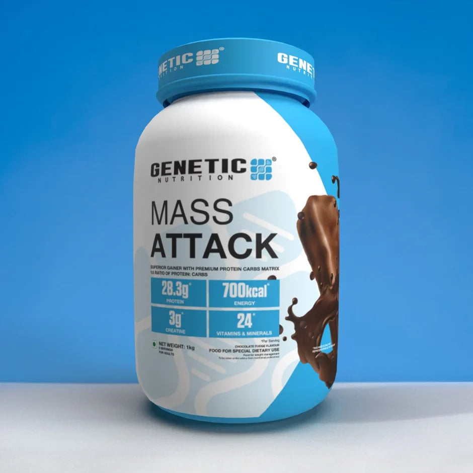 Genetic Nutrition Mass Attack Muscle Mass Gainer Powder Supplement Chocolate Fudge, 1kg