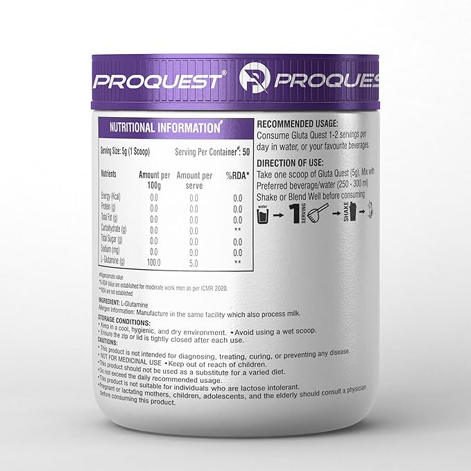 PROQUEST Gluta Quest - Pure Micronized Increase Muscle Strength & Endurance Unflavoured (250g)
