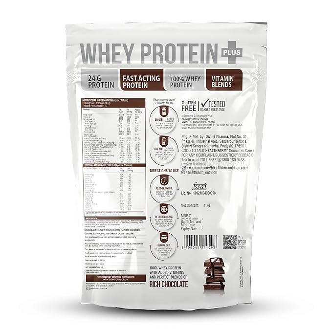 HEALTHFARM Whey Protein Plus Build Lean & Bigger Muscle Rich Chocolate, 1KG