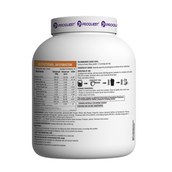 ProQuest Power Whey Protein Digezyme for Fast & Easy Digestion Kesar Pista 2kg