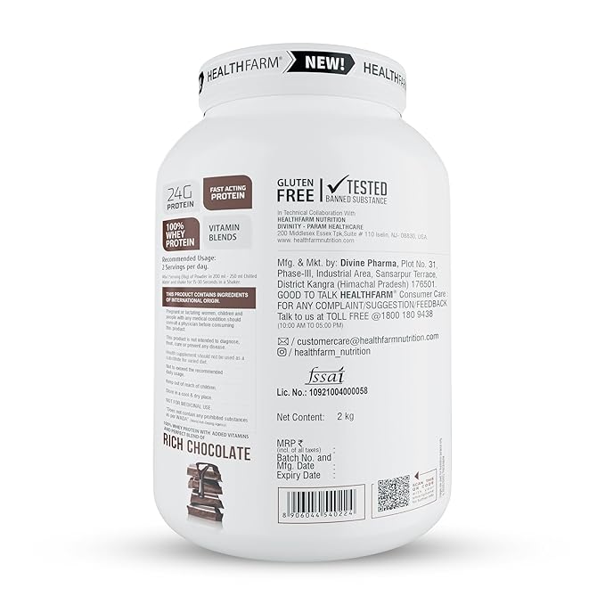 Healthfarm Whey Protein Plus Build Lean and Bigger Muscle Rich Chocolate, 2kg