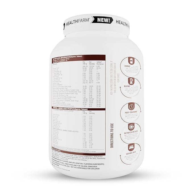 Healthfarm Whey Protein Plus Build Lean and Bigger Muscle Rich Chocolate, 2kg