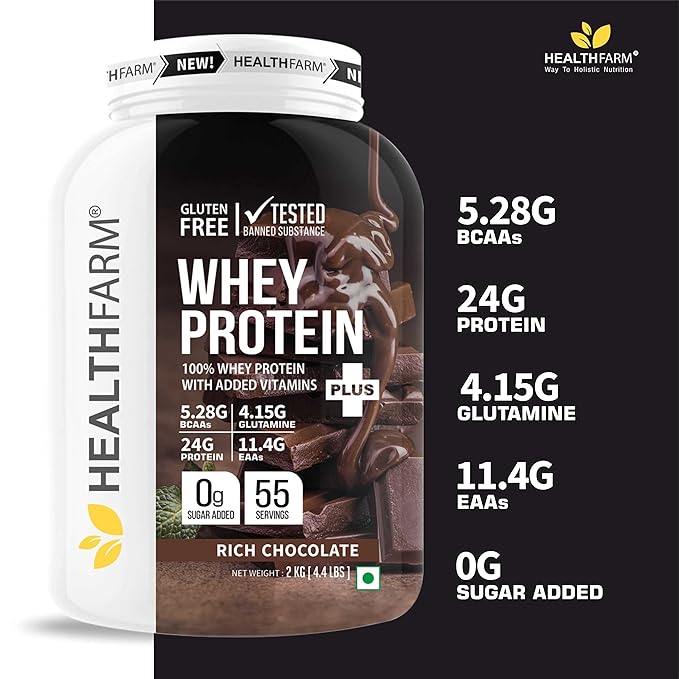 Healthfarm Whey Protein Plus Build Lean and Bigger Muscle Rich Chocolate, 2kg