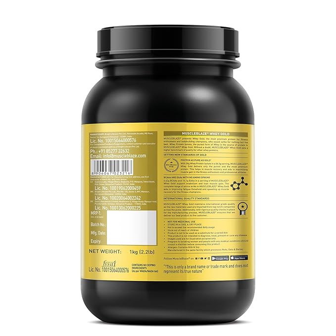 MuscleBlaze Whey Gold, Whey Protein Isolate, Rich Milk Chocolate 1kg