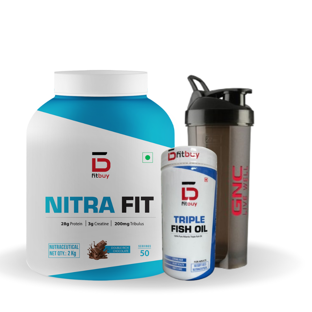 Fitbuy NitraFit Protein and Fitness Blend Whey Protein 2kg+ Fitbuy Fish Oil+ Shaker Free