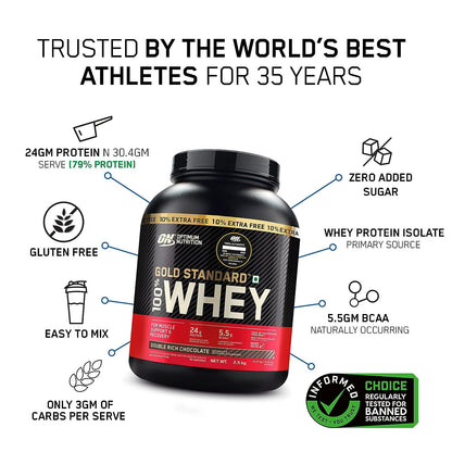 Optimum Nutrition (ON) Gold Standard Whey Protein Powder Double Rich Chocolate DRC 5lbs