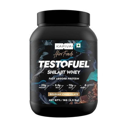 Kapiva TestoFuel Shilajit Whey Protein with Digezyme Chocolate Flavor, 1Kg