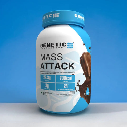 Genetic Nutrition Mass Attack Muscle Mass Gainer Powder Supplement Chocolate Fudge, 1kg