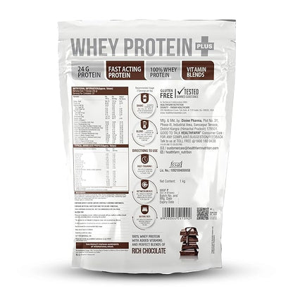 HEALTHFARM Whey Protein Plus  Build Lean & Bigger Muscle Rich Chocolate, 1KG
