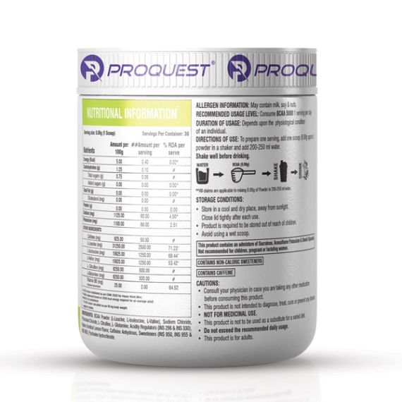 Proquest Nutrition BCAA 5000 with Caffeine &amp; Vitamin B6 Lemon Zest 240g