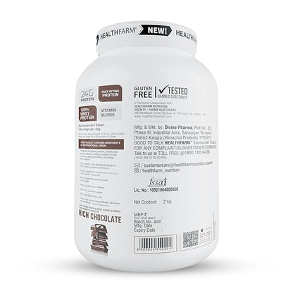 Healthfarm Whey Protein Plus Build Lean and Bigger Muscle Rich Chocolate, 2kg