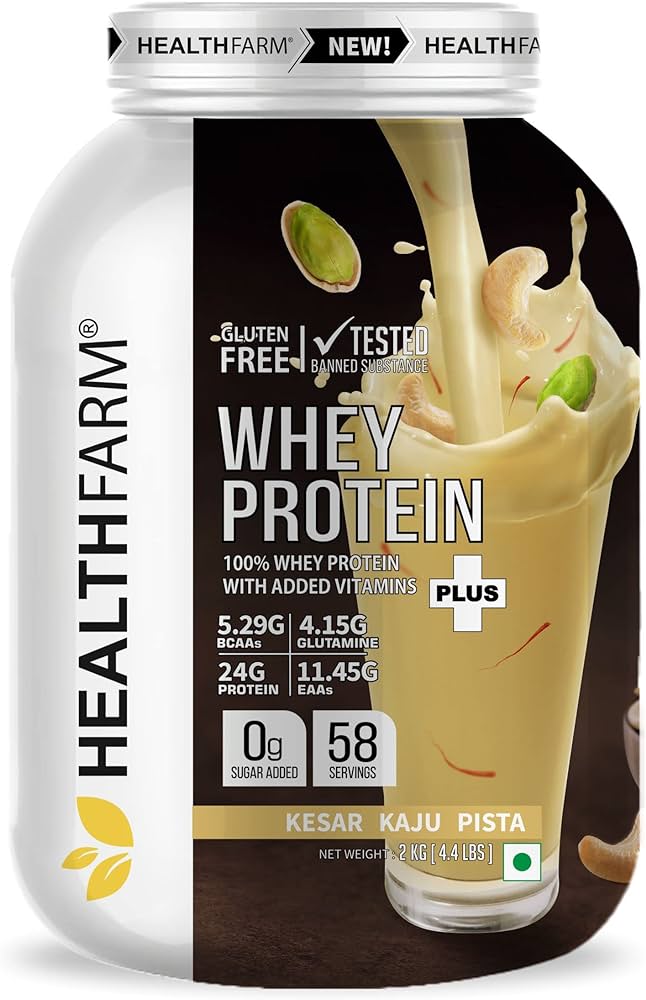 HEALTHFARM Whey Protein Plus Build Lean and Bigger Muscles, (Kesar Kaju Pista - 2kg)
