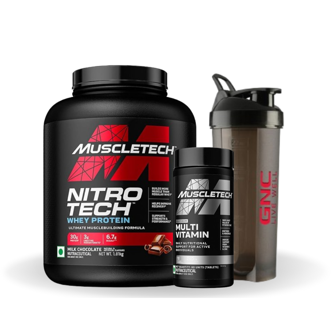 MuscleTech Nitro-Tech Whey Protein Milk Chocolate,1.81kg + Muscletech multivitamin + Shaker Free